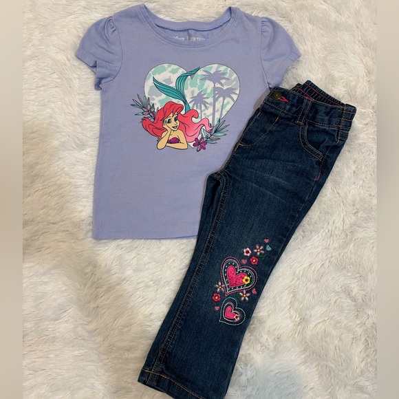 Disney Ariel Outfit With HealthTex Embroidered Jeans Size 2T - Picture 1 of 8